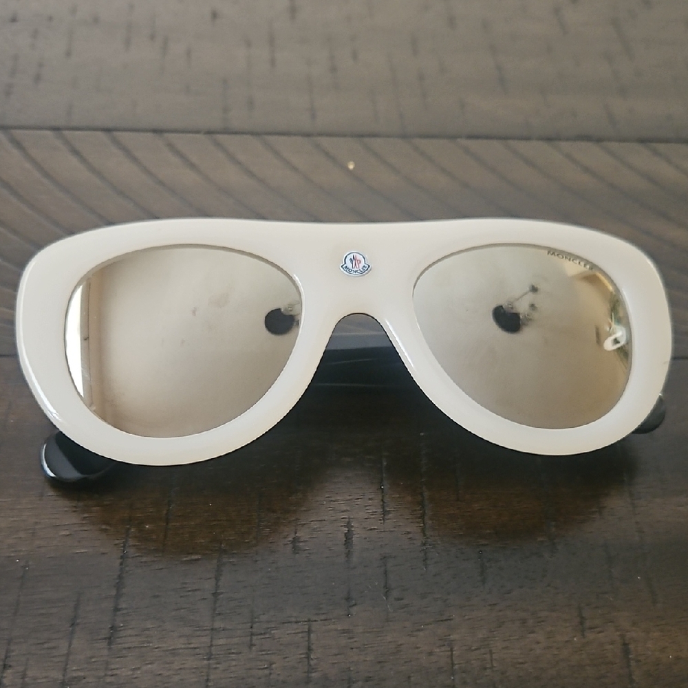 Moncler White Glossy Aviator Sunglasses with Mirrored Lenses